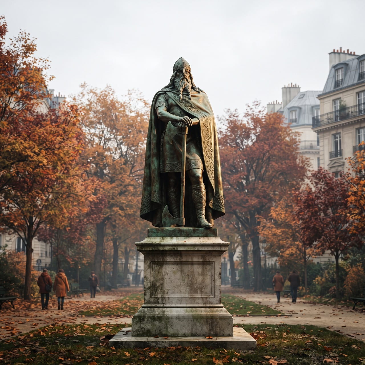 Statue évoquant Rollon, le chef viking fondateur de la Normandie