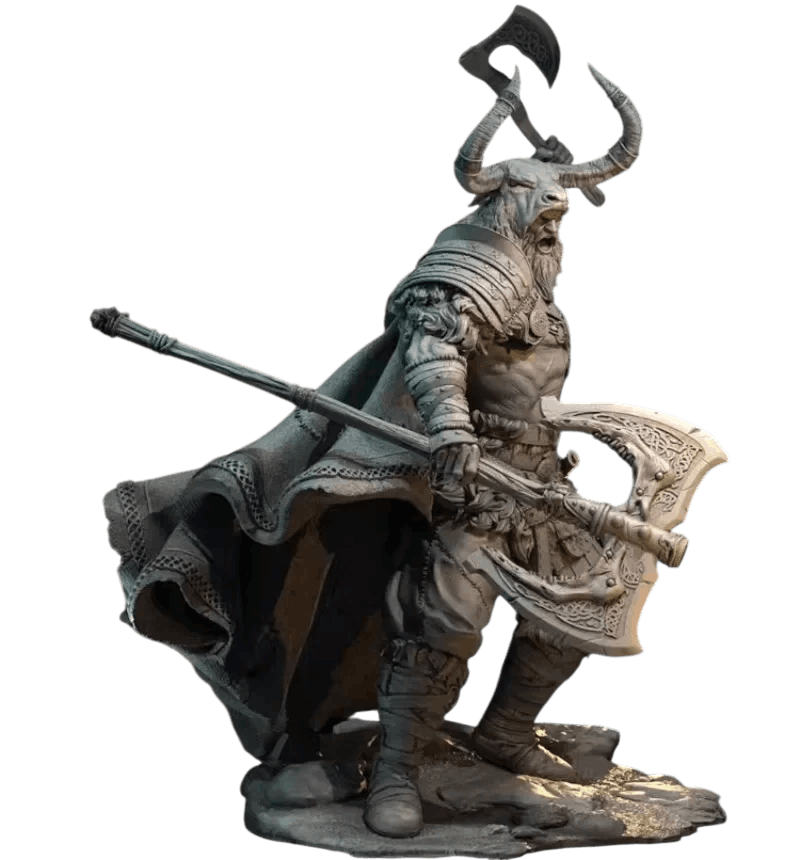 Figurine viking guerrier résine 1/24 détail de l'armure et des armes vue de profil