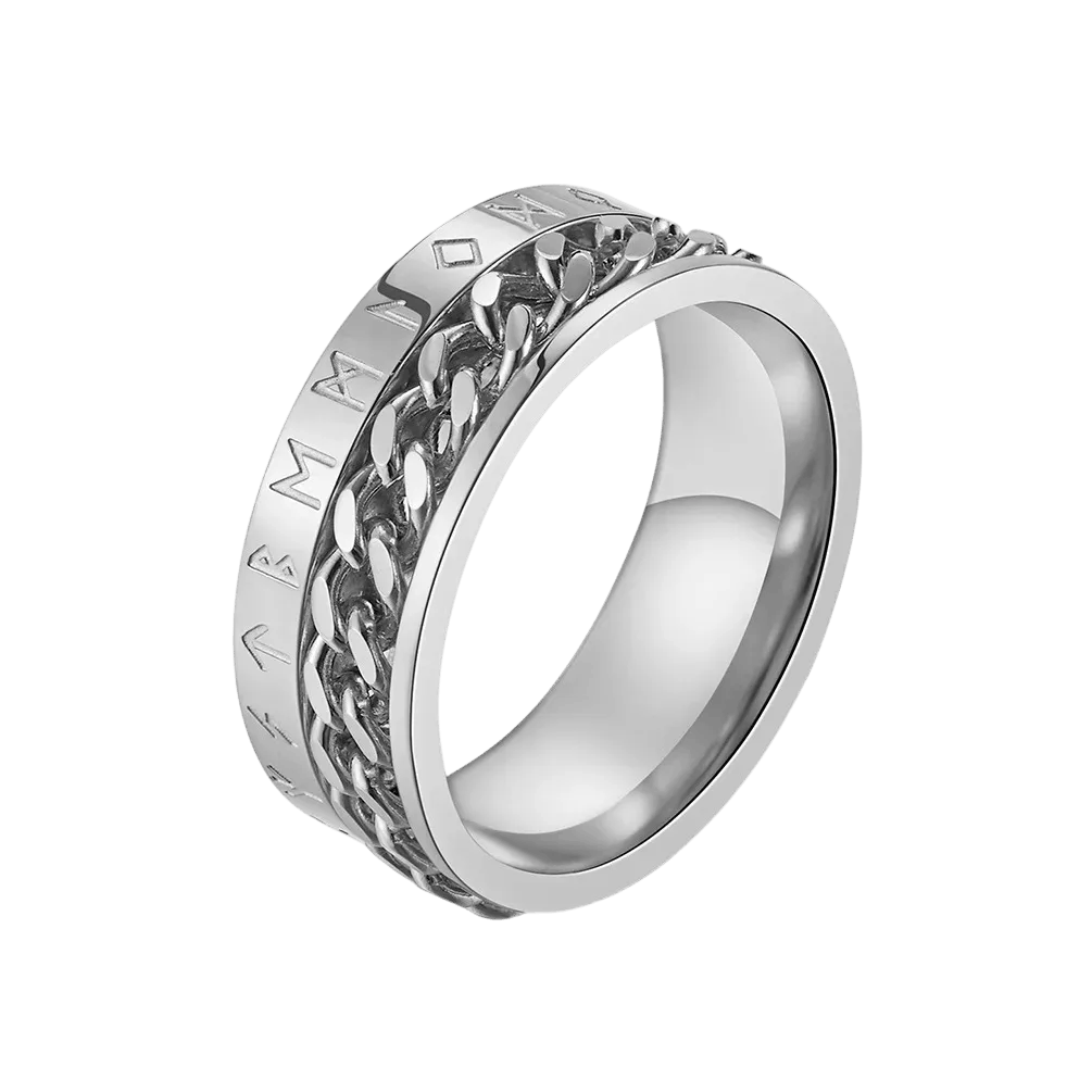 Bague viking runes Futhark spinner rotative acier inoxydable noir
