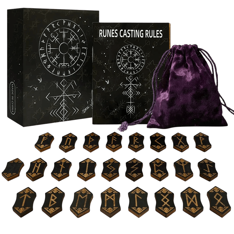 Set de 25 runes viking en bois Elder Futhark avec pochette velours