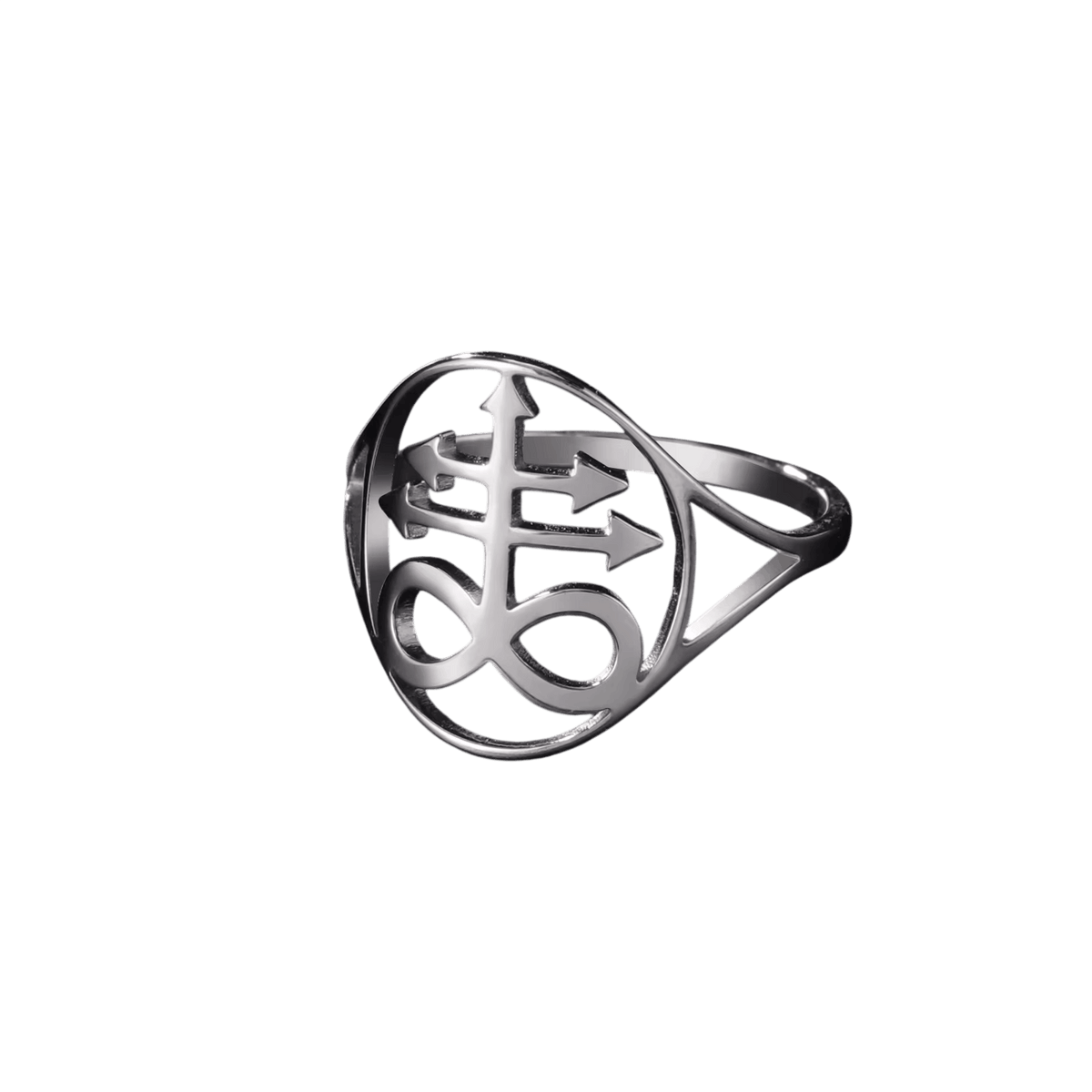 Bague Croix de Soufre : Le Signe des Alchimistes, Acier, vue de détail sur fond blanc