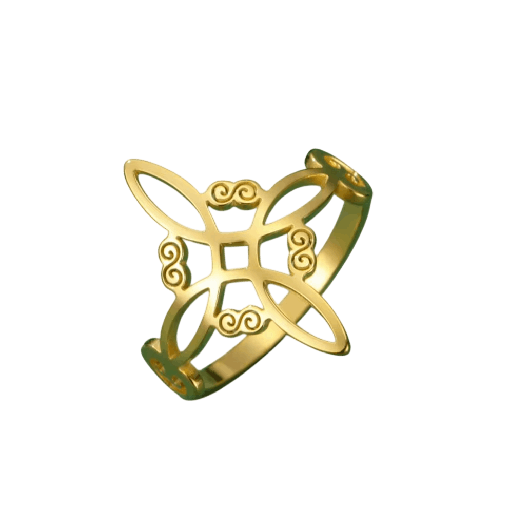 Bague Nœud de Sorcière Fine : Acier Argenté, vue de détail sur fond blanc
