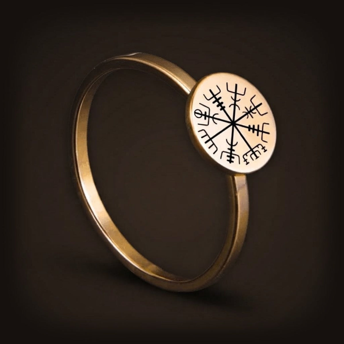 Bague Vegvísir : Plateau Rond Gravé, Dorée