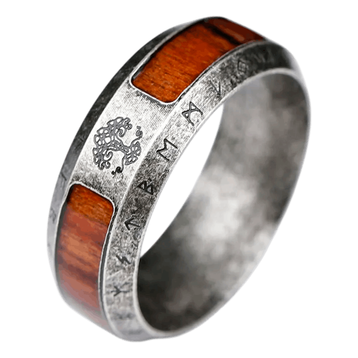 Bague viking Yggdrasil Arbre de Vie acier inoxydable finition retro antique