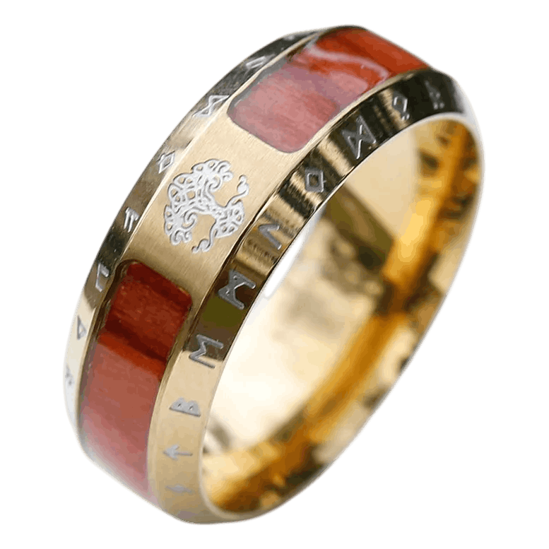 Bague viking Arbre de Vie Yggdrasil en acier inoxydable finition doree