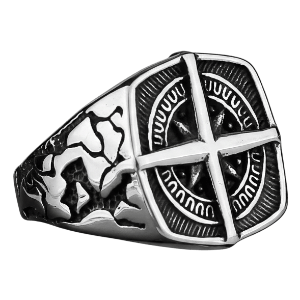 Bague viking chevaliere bouclier croix nordique en acier inoxydable