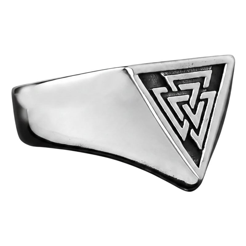 Bague viking chevaliere valknut triangulaire en acier inoxydable poli minimaliste