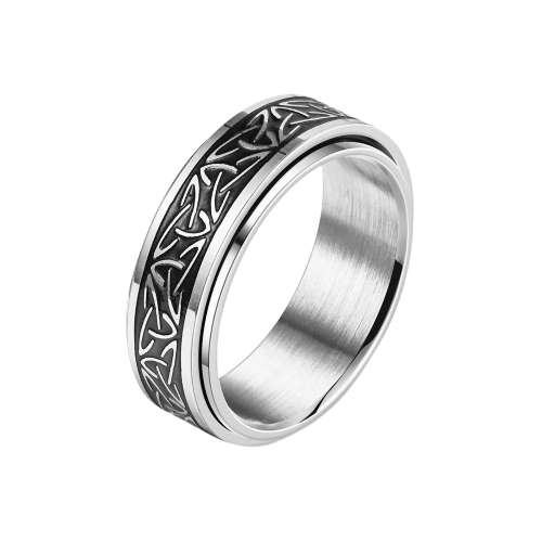 Bague viking rotative anti-stress triquetra noeud celtique en acier argente