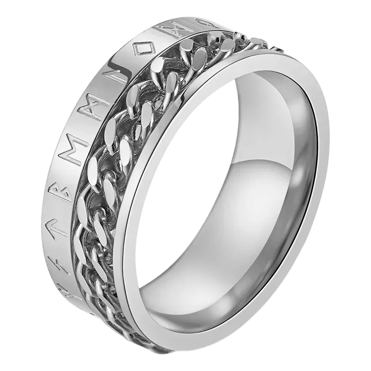 Bague viking runes Futhark spinner rotative acier inoxydable noir