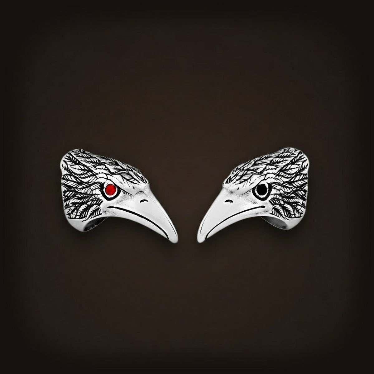 Bague viking tête de corbeau en acier inoxydable, versions œil noir et œil rouge
