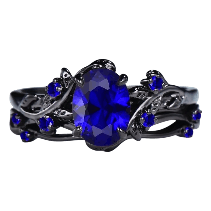 Bague viking set 2 pièces zircon cristal bleu acier noir et or
