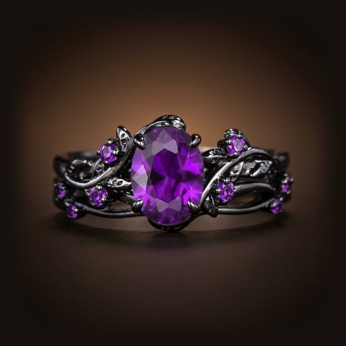 Bague viking set 2 pièces zircon cristal violet finition noir et doré