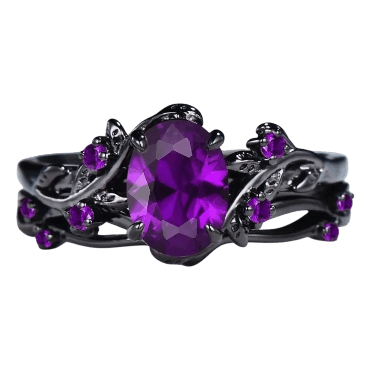 Bague viking set 2 pièces zircon cristal violet acier noir et or