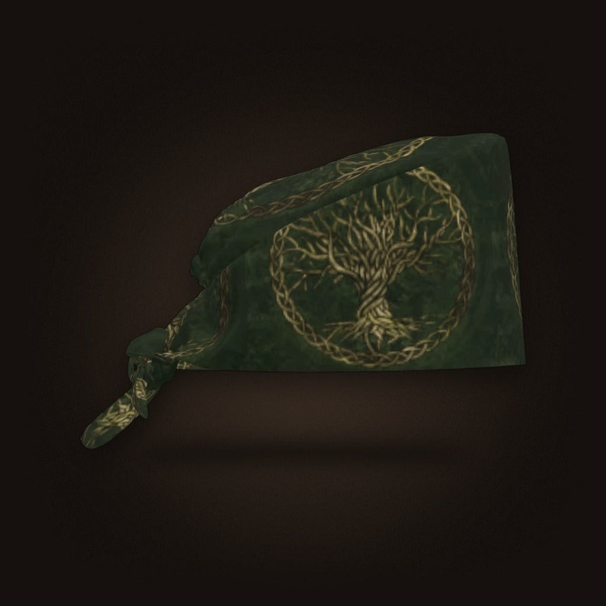Bandana Viking Yggdrasil Doré Vert Kaki, vue de face