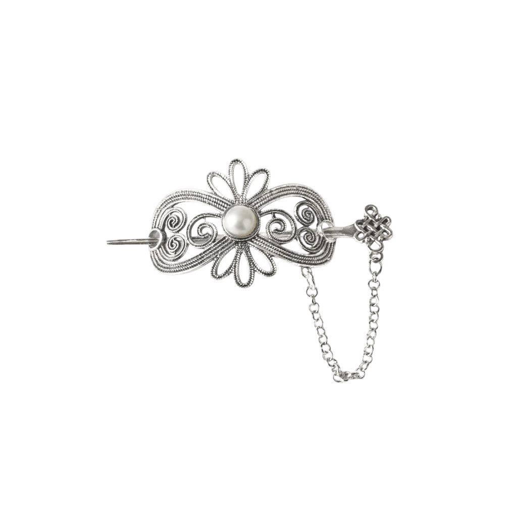 Barrette Viking Filigrane Fleur et Perle, vue de détail