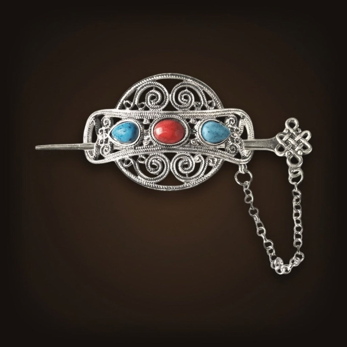 Barrette Viking Filigrane à Trois Cabochons