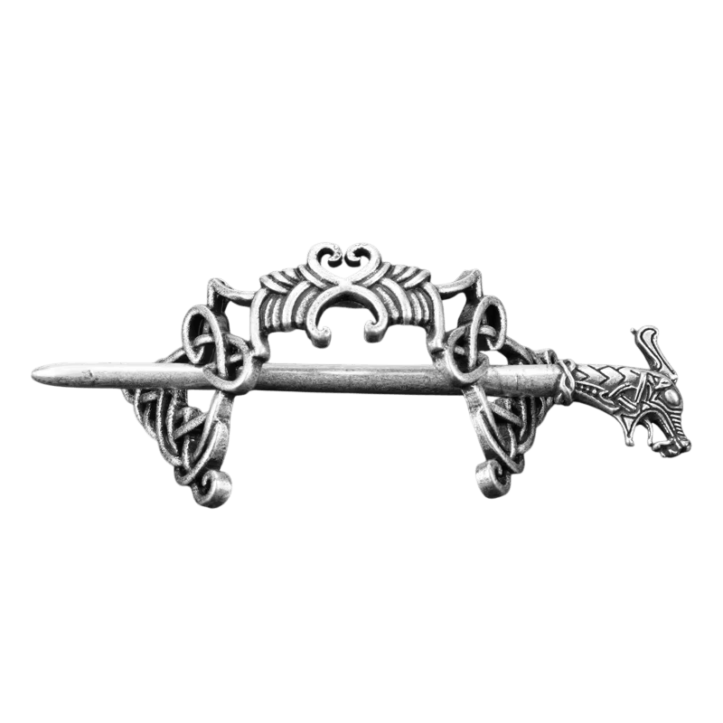 Barrette Viking Fine à Tête de Dragon, vue de détail