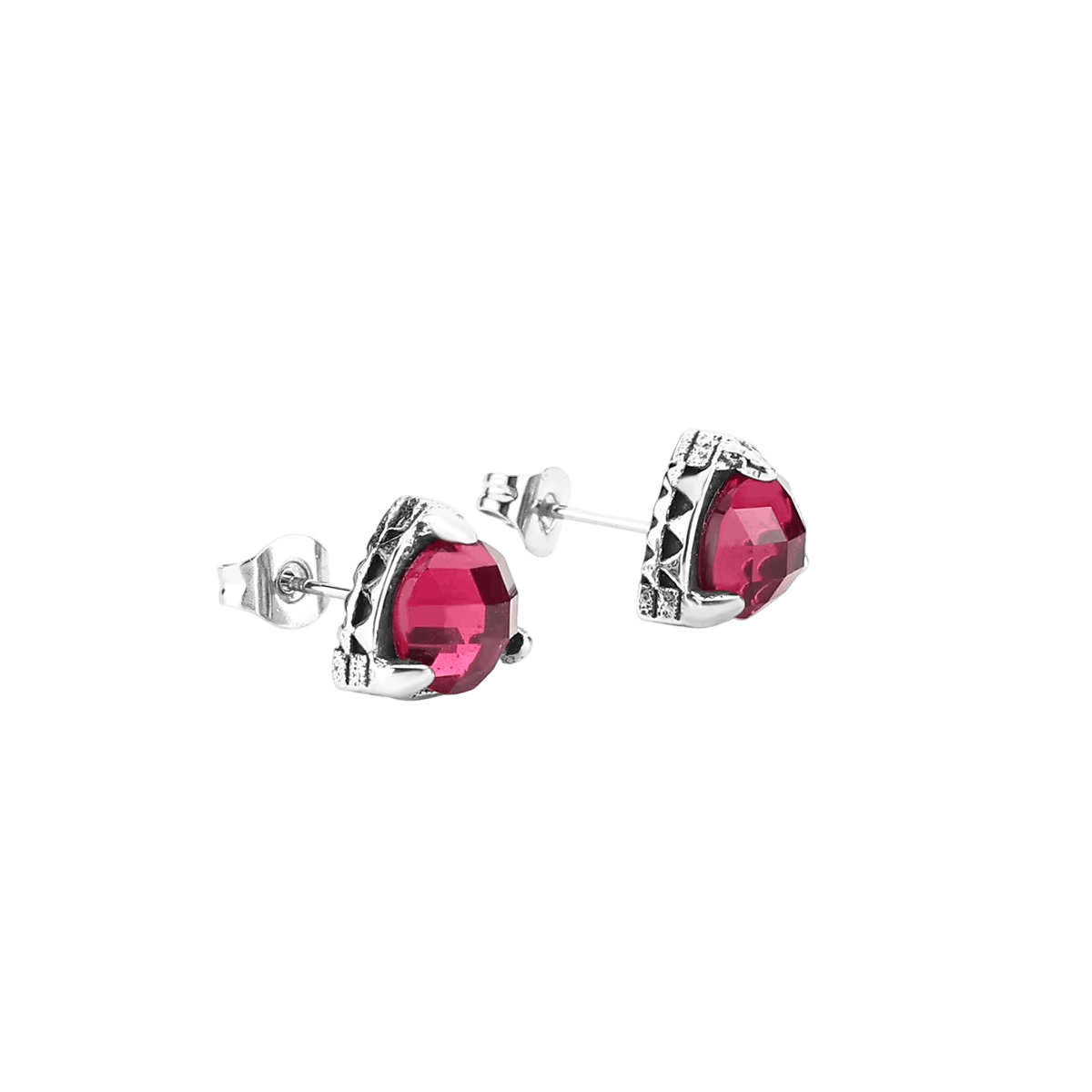 Puces d'oreilles zircon framboise en acier inoxydable, pierre taillée en coussin dans un chaton gravé