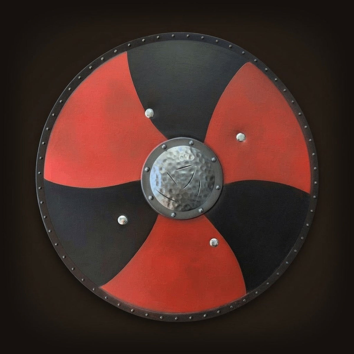 Bouclier viking rond 48cm en polyuréthane PU réplique cosplay - vue de face avec umbo central