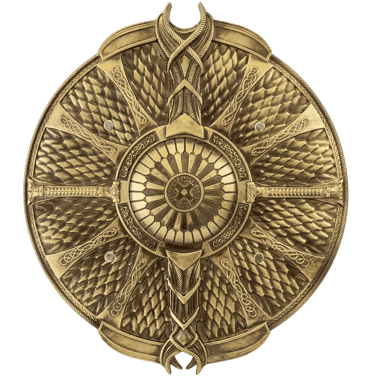 Bouclier viking rond bronze motifs nordiques gravés en mousse PU 53cm cosplay