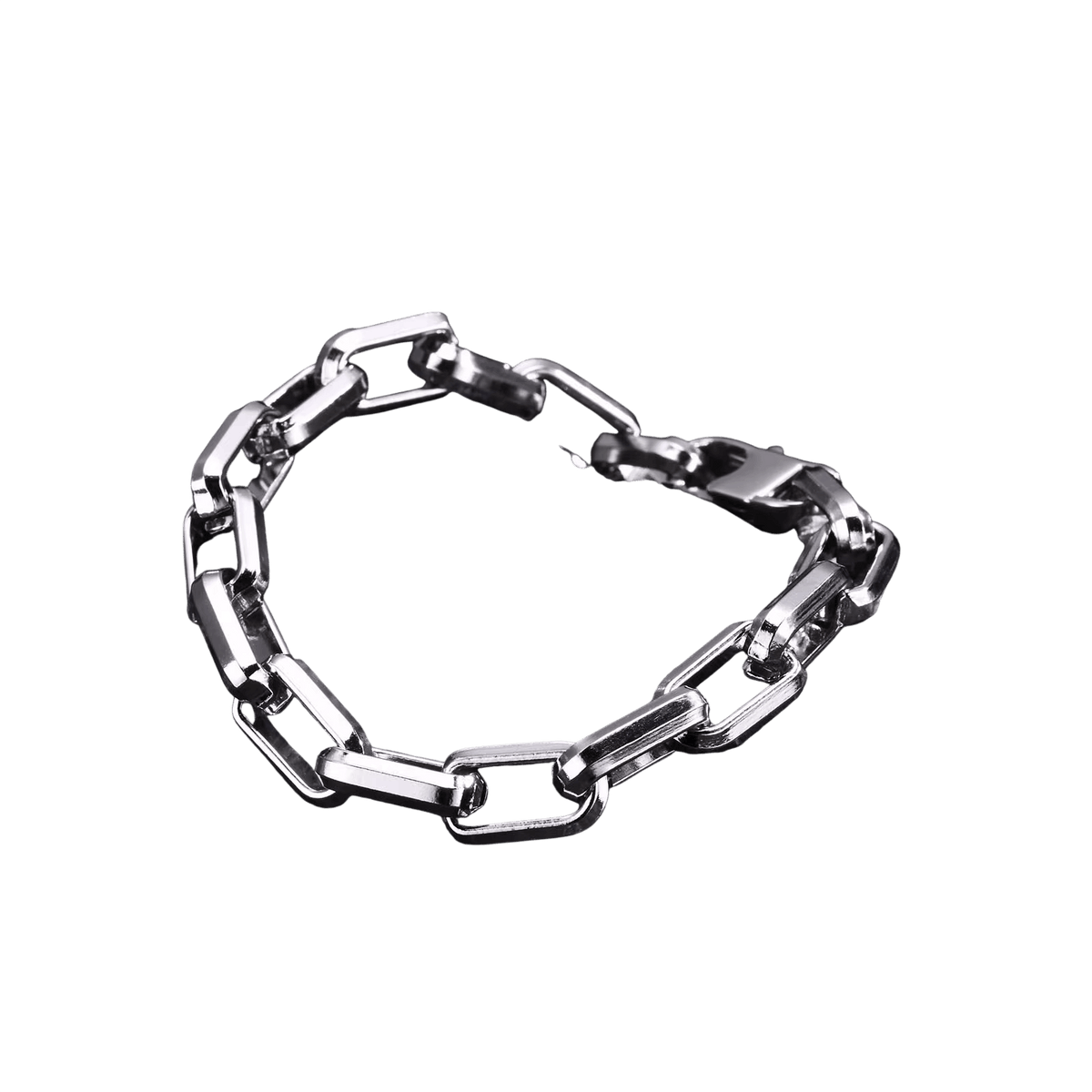 Bracelet à Maillons Rectangulaires : Acier Doré ou Argenté, vue de détail sur fond blanc