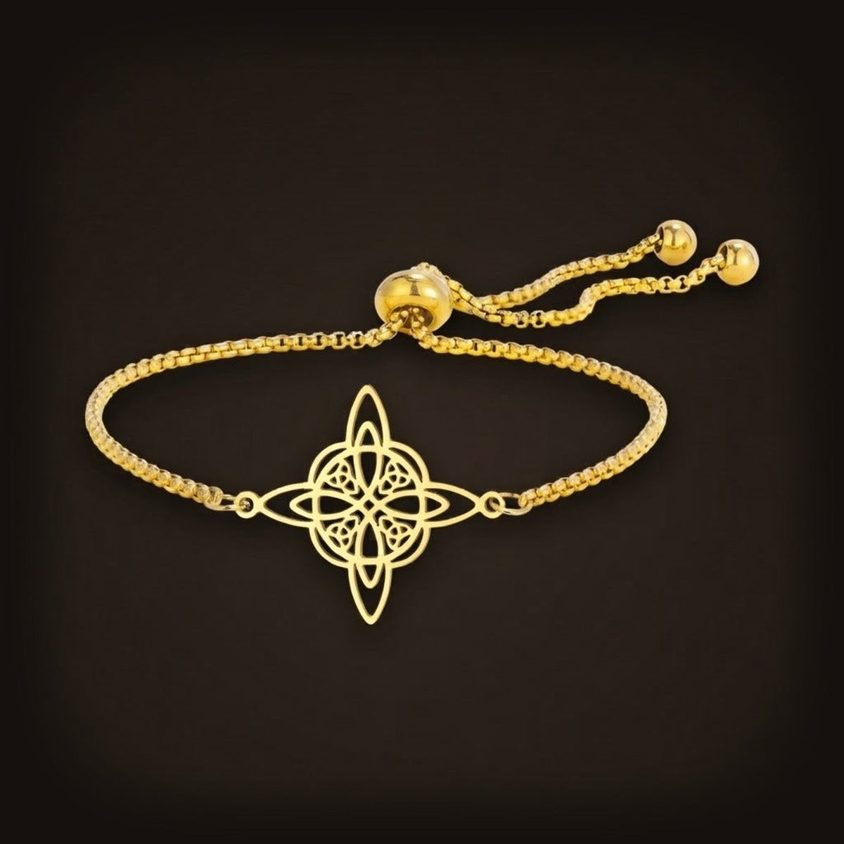 Bracelet Nœud de Sorcière à chaîne coulissante réglable, version dorée