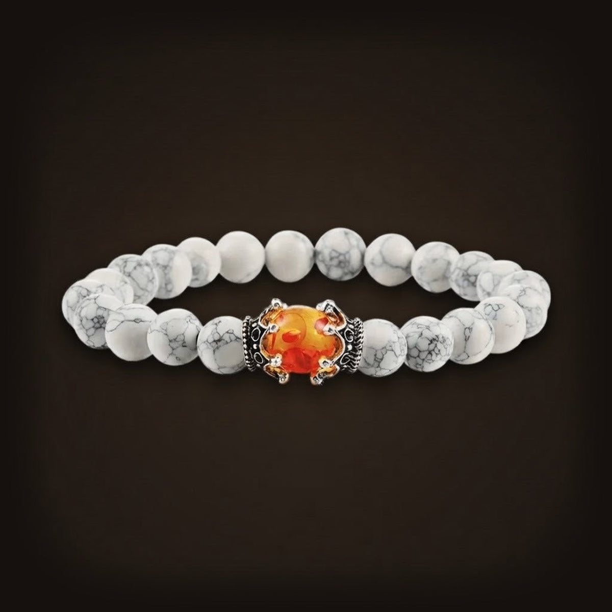 Bracelet de Perles en Howlite Blanche et Perle de Feu