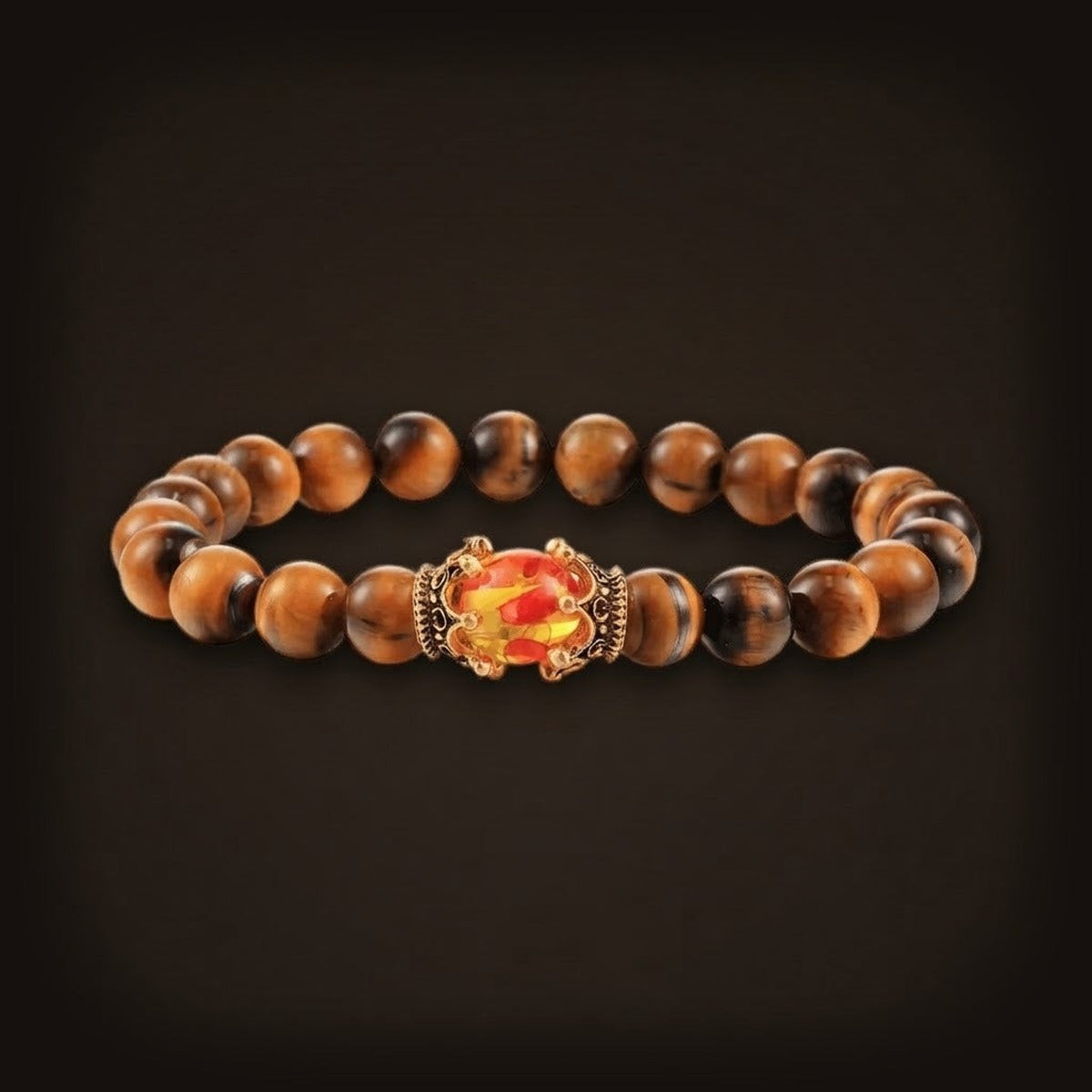 Bracelet de Perles en Œil-de-Tigre Doré : Couronnes Dorées