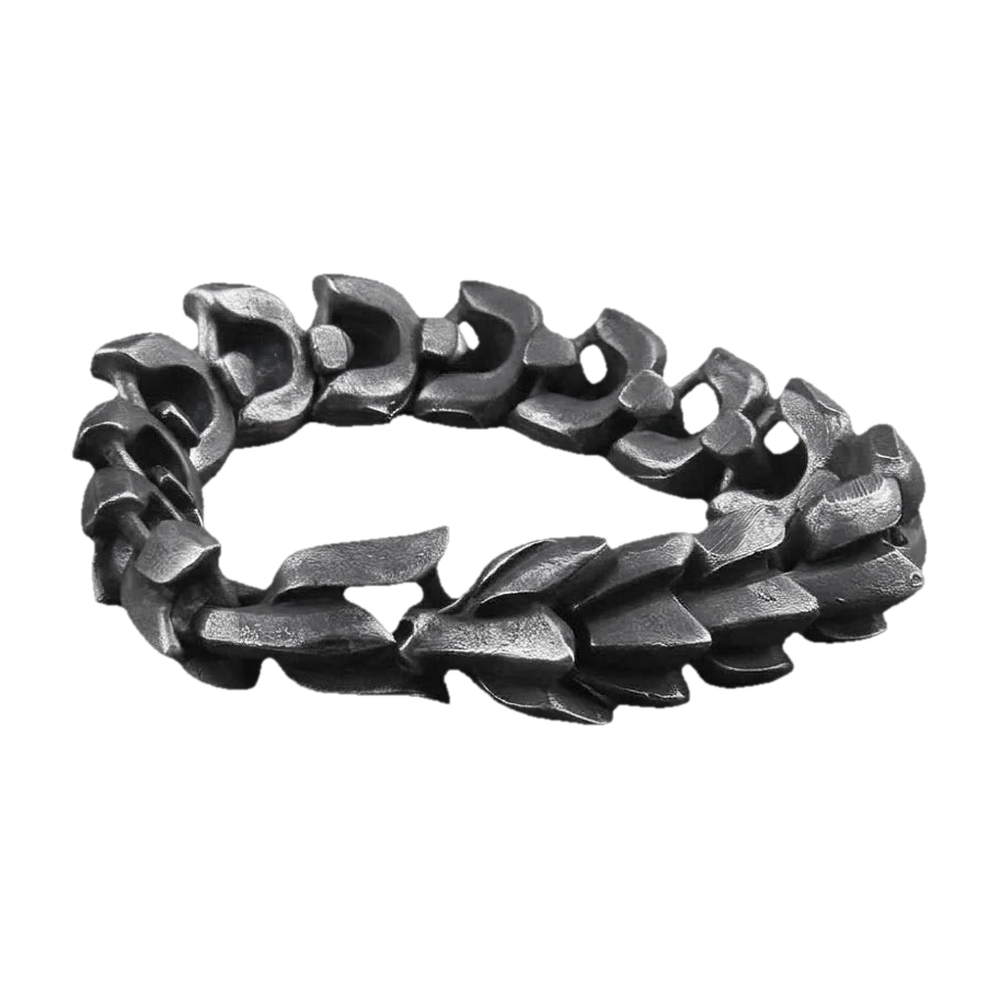 Bracelet viking Ouroboros en acier noirci, écailles de dragon articulées