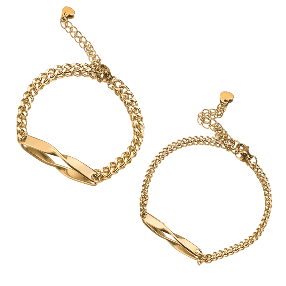 Bracelets Möbius pour Deux : Paire Assortie, Acier Titane, vue de détail sur fond blanc