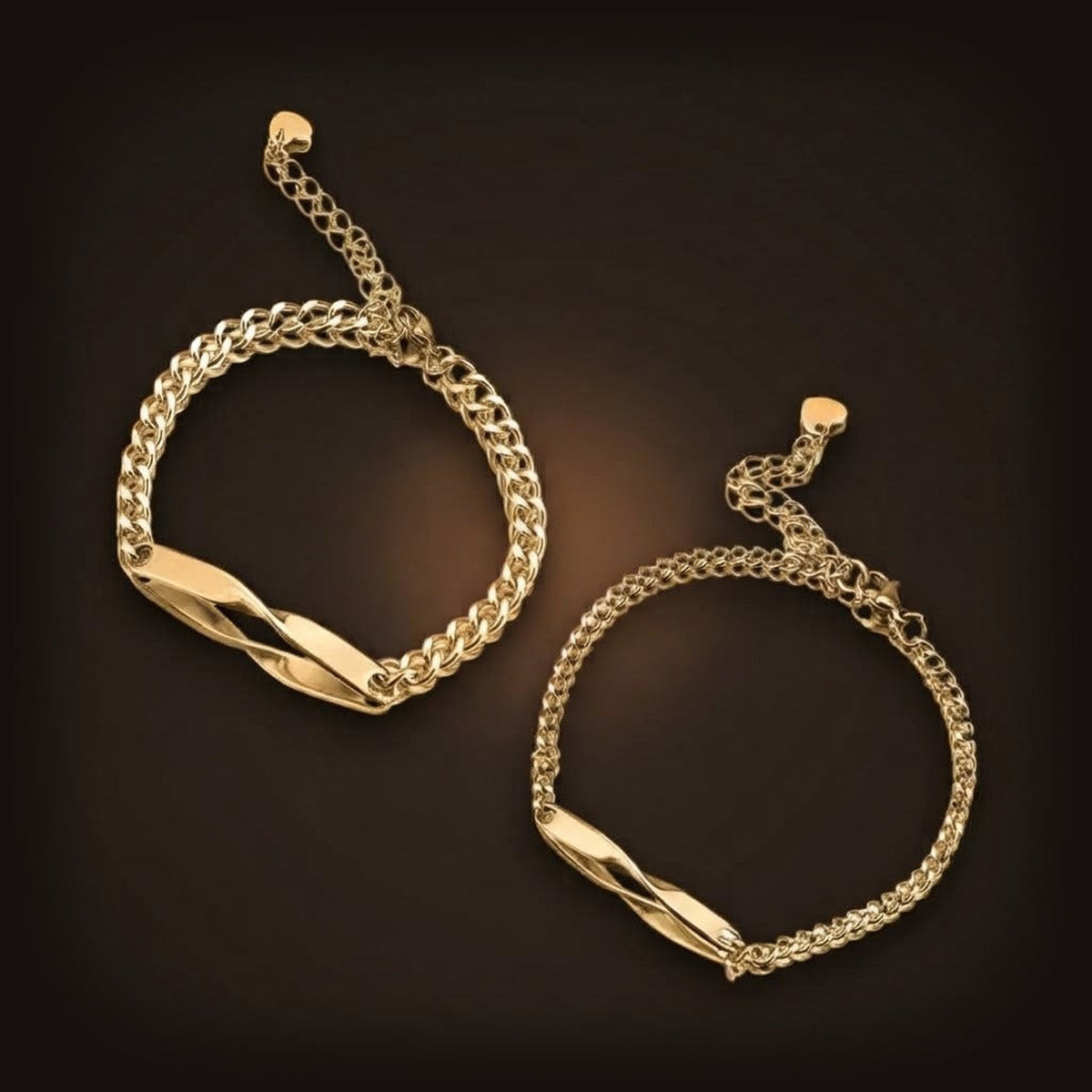 Bracelets Möbius pour Deux : Paire Assortie, Acier Titane, version dorée