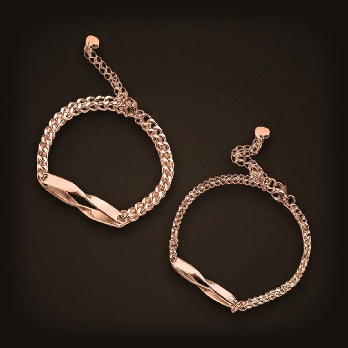 Bracelets Möbius pour Deux : Paire Assortie, Acier Titane, version or rose