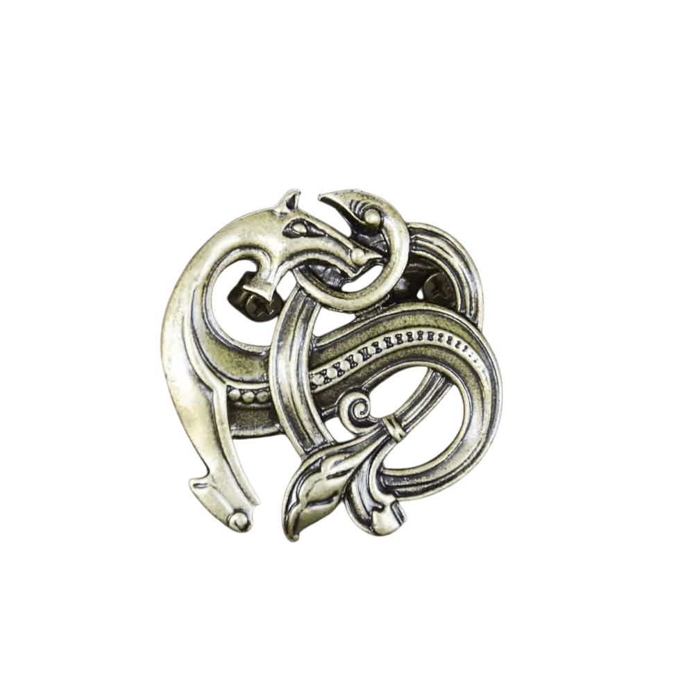 Broche viking ajourée, bête-ruban de style Urnes, alliage finition bronze