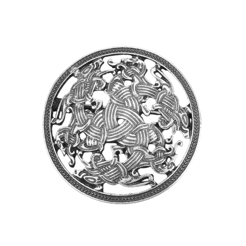 Broche Viking Ronde aux Animaux Entrelacés, vue de détail