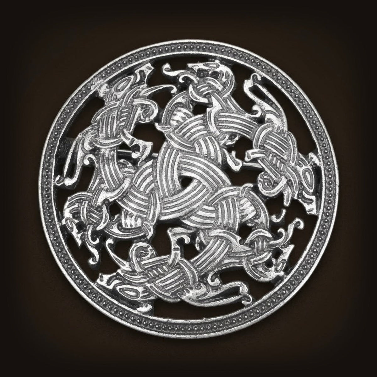 Broche Viking Ronde aux Animaux Entrelacés