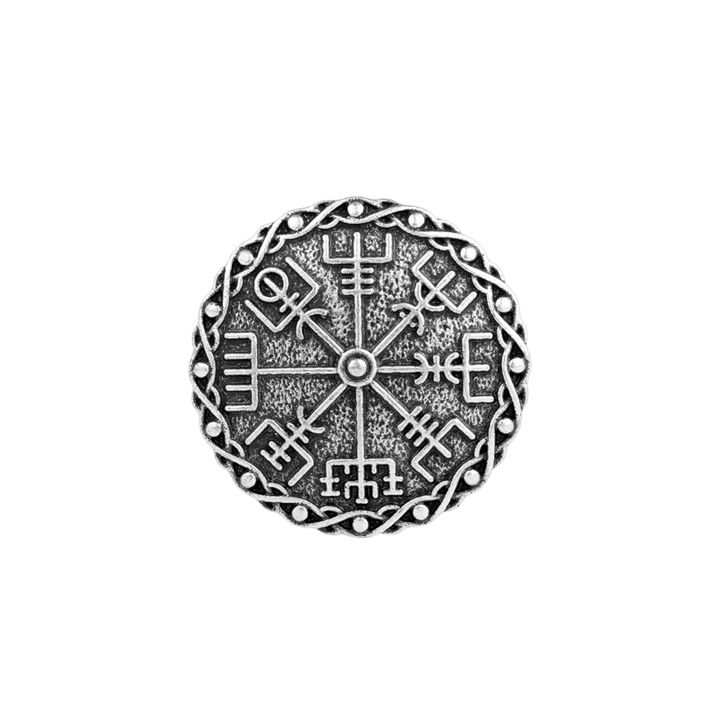 Broche Viking Vegvísir Ronde en Argent Vieilli, vue de détail
