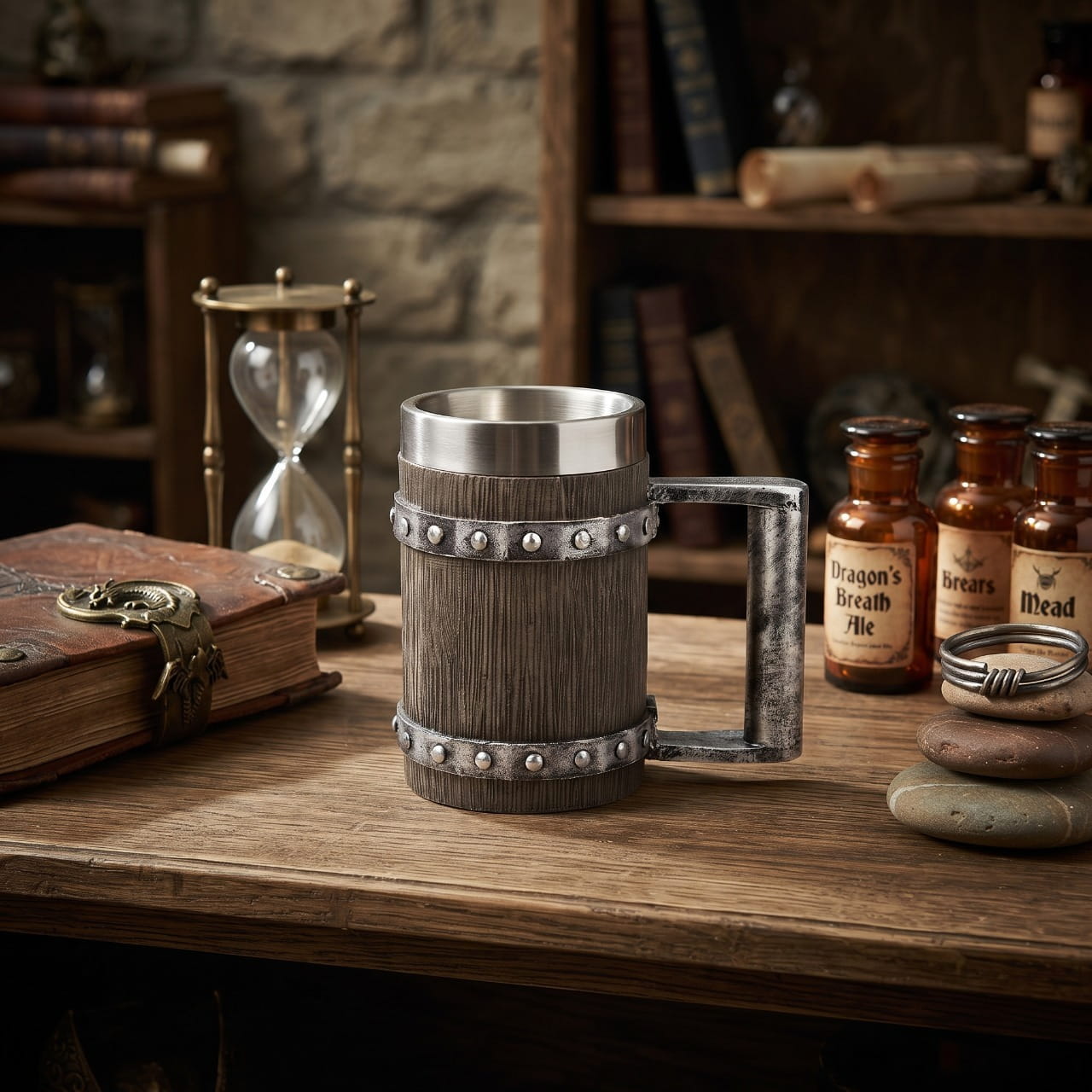 Chope Viking Tonneau : L'Acier du Forgeron — résine sculptée — en situation