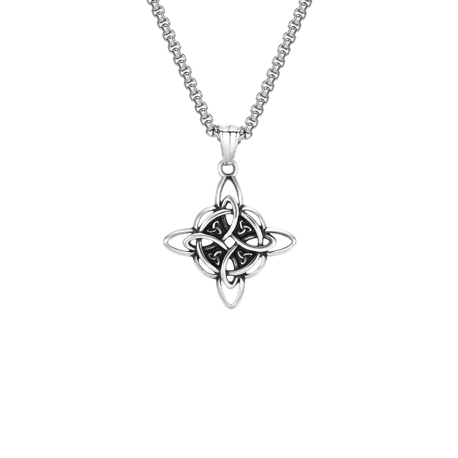 Collier Nœud de Sorcière : Acier Inoxydable, Chaîne 55 cm, vue de détail du pendentif et de la chaîne