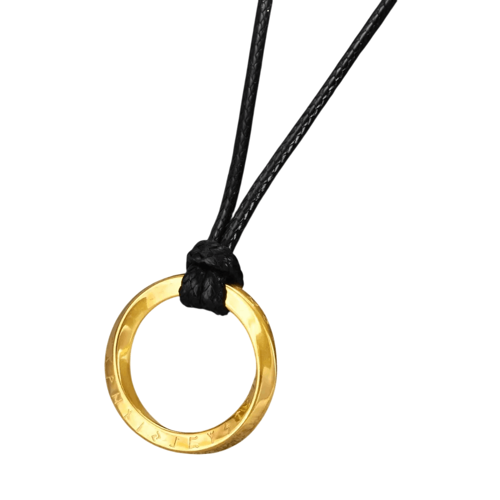 Collier viking pendentif Mobius rond acier dore - Le Comptoir Viking