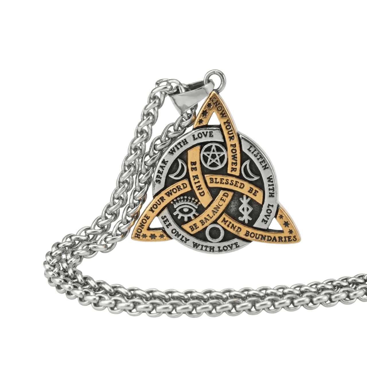 Collier viking pendentif Trinite d'Odin runes acier antique - Le Comptoir Viking