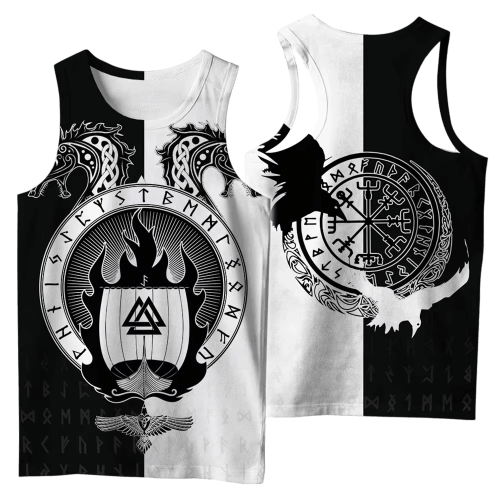 Débardeur Viking Valknut et Torches Croisées, vu de face et de dos