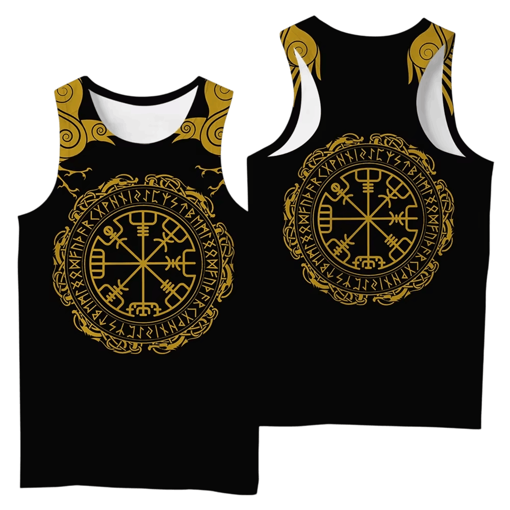 Débardeur Viking Vegvísir Doré et Épaulettes, vu de face et de dos