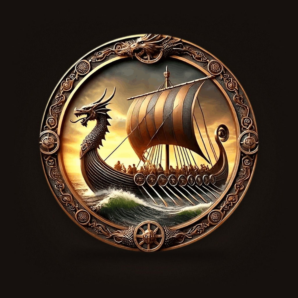 Disque Mural Viking Drakkar au Couchant — Impression 2D sur Bois 20 cm