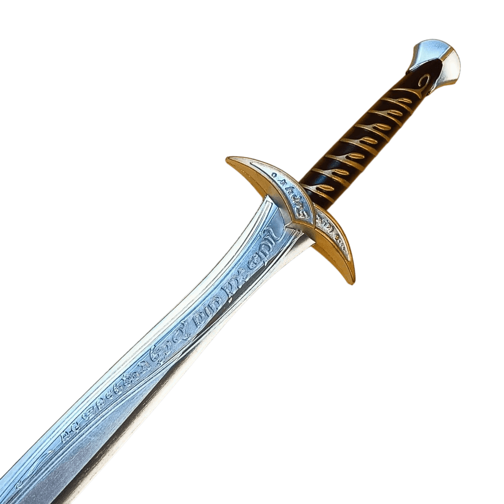 Dard : l'Épée de Bilbon, Réplique Lame en Feuille, vue de détail sur fond blanc