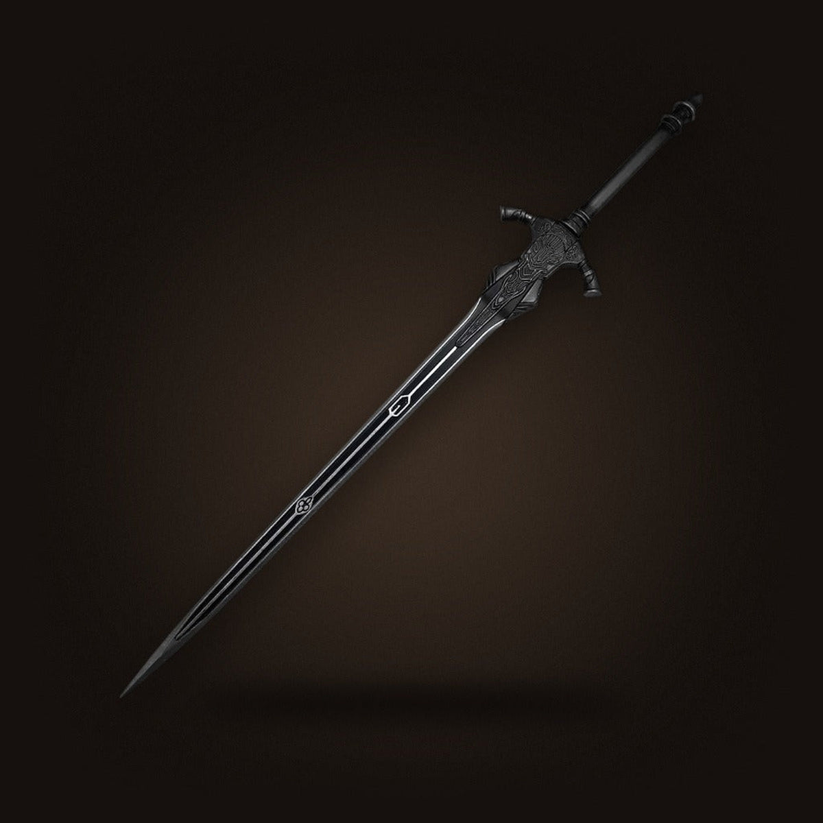 Épée Fantasy Noire à Garde Ouvragée : Mousse PU, vue complète