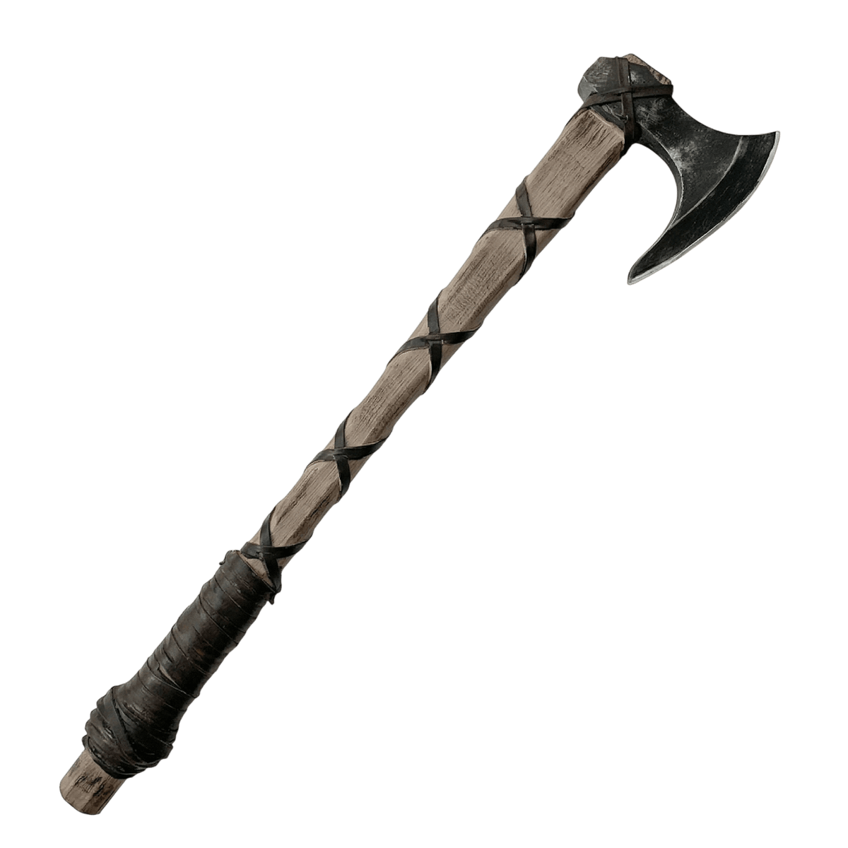 Hache Viking Barbue à Manche Long : Mousse PU, 63 cm, vue de détail sur fond blanc