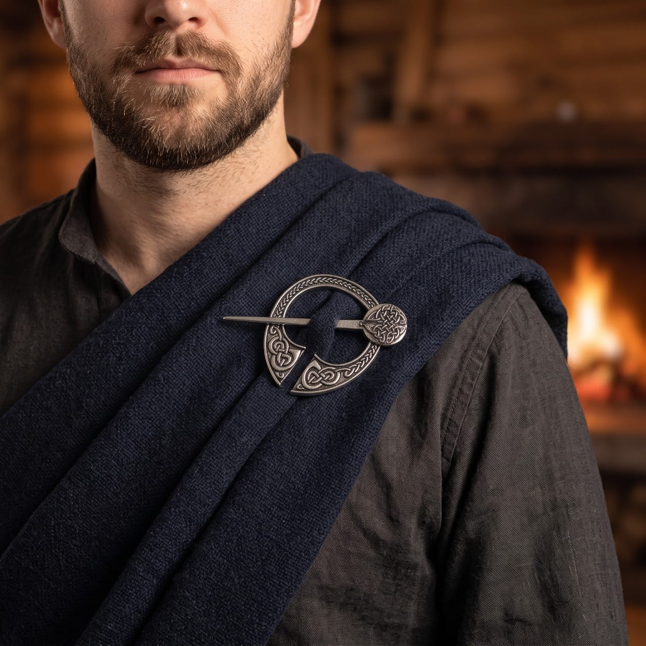 Fibule Viking Pénannulaire à Entrelacs Celtiques, porté