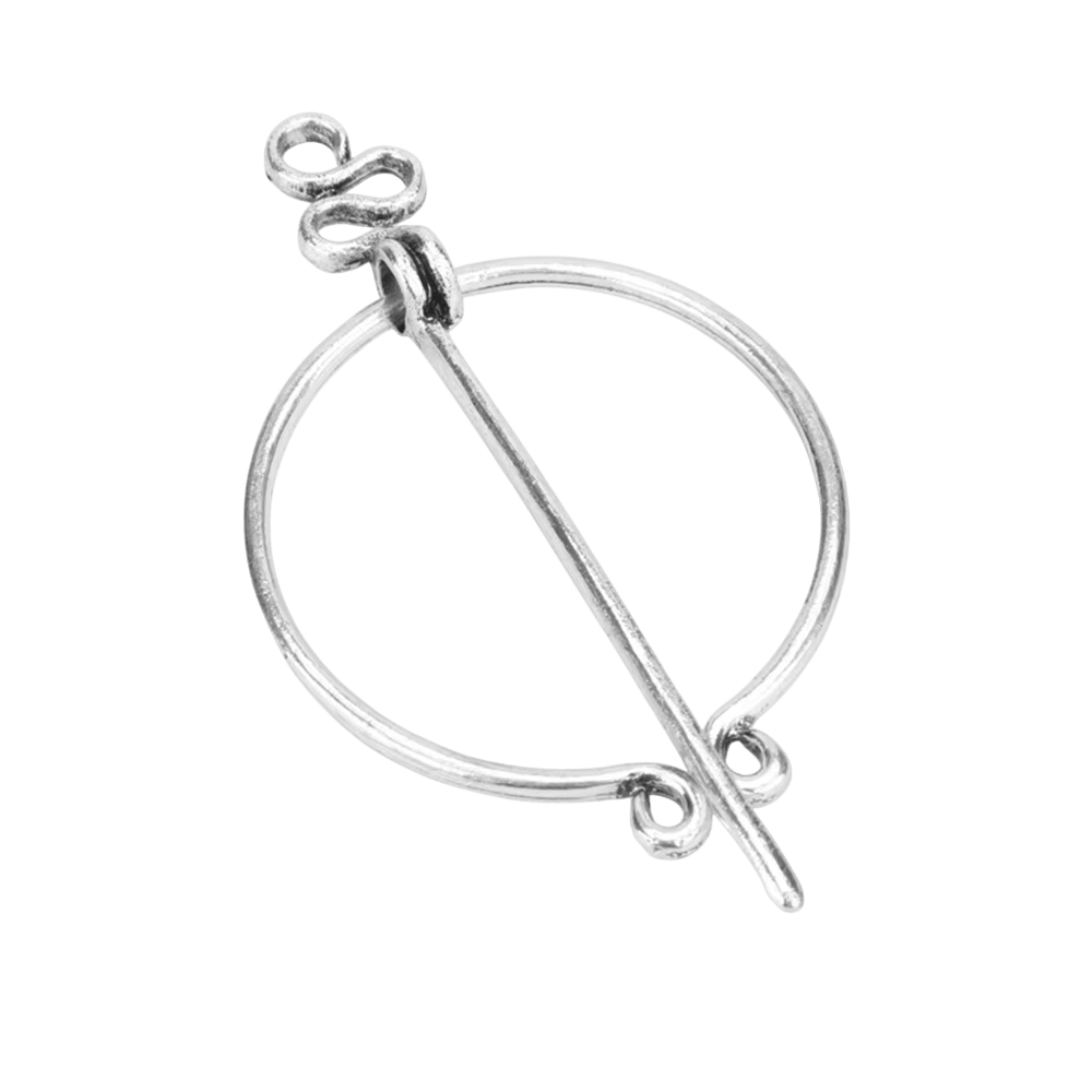 Fibule viking pénannulaire, anneau lisse à terminaisons en spirale, finition étain vieilli