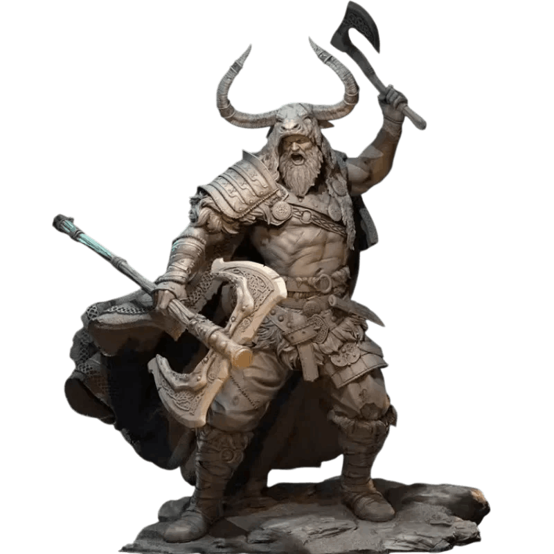 Figurine viking guerrier dieu de la guerre en résine grise non peinte vue de face échelle 1/24