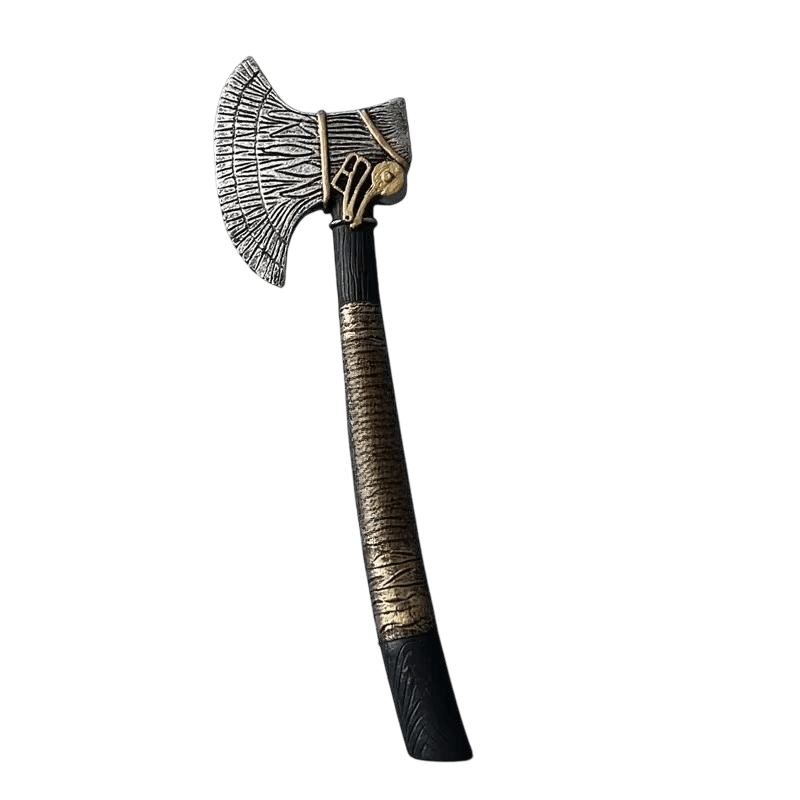 Hache Viking Barbue Gravée : Bandes Dorées, 50 cm, vue de détail sur fond blanc